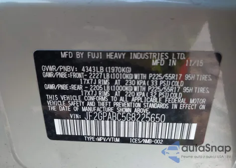 2016 Subaru Crosstrek 2.0I Premium z USA, uszkodzony, nr VIN JF2GPABC5G8225650